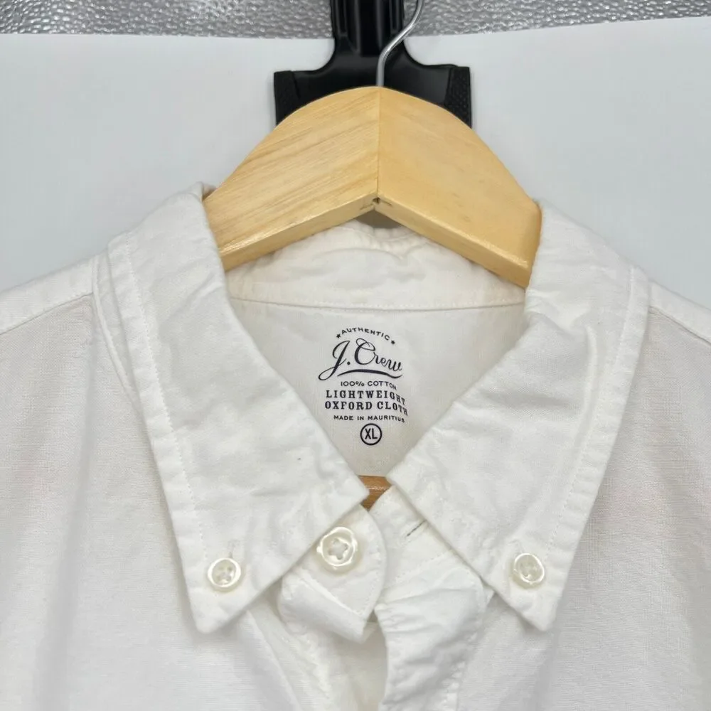 J. Crew 100% Cotton Button Down Lightweight Oxford Short Sleeve White Shirt XL